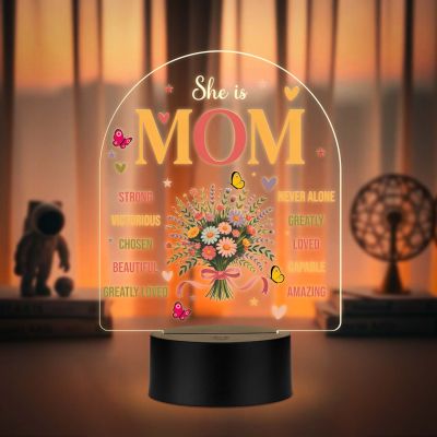 Inspirational Mom Acrylic LED Lamp with UV Print – Warm White Light USB Powered Mother’s Day & Birthday Gift